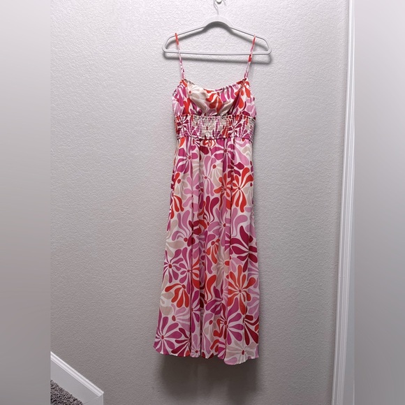 Hutch Floral Maxi Dress M Orange Pink White Style 11055 Resort Barbiecore Coasta - Picture 2 of 7